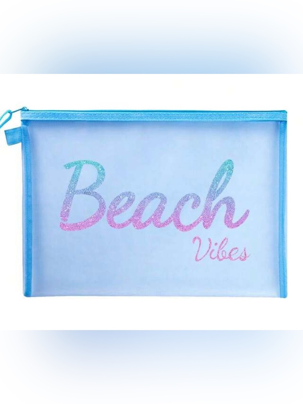 🏝️ Blue Mesh Beach Vibes Glitter Ombre Travel Case